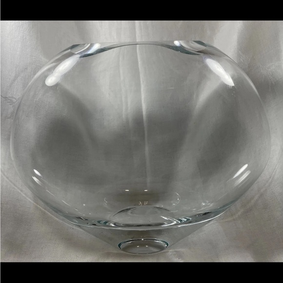 Art Glass Clear Flower Vase Oval Round Shaped Contemporary Heavy High Gloss - Picture 3 of 11